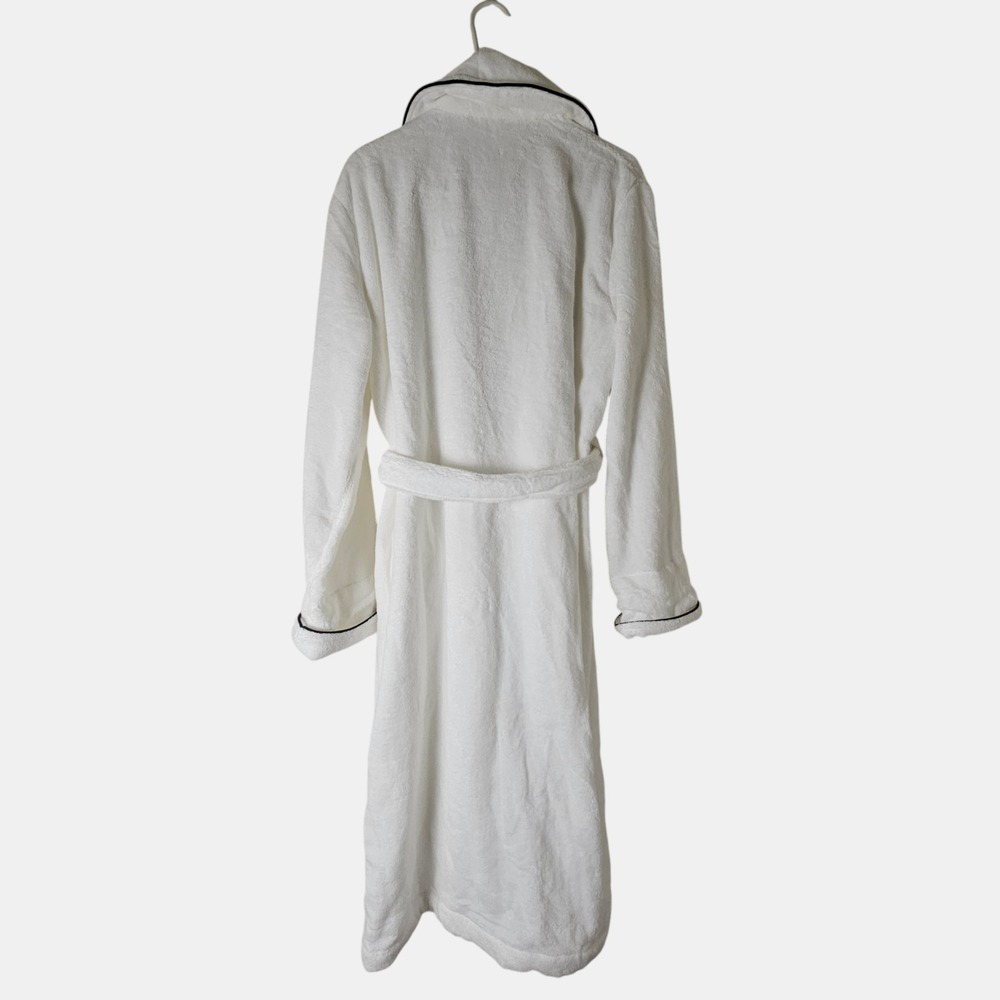 Williams Sonoma Home Cotton Terry Bath Robe Black Piping‎ Trim Quiet Luxury - Picture 2 of 11